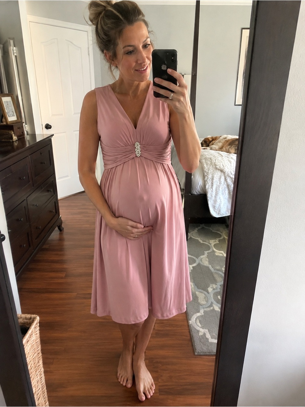 Olian Dusty Rose Sleeveless Maternity Midi Dress